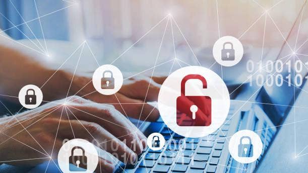 hacker attack and data breach, information leak concept, futuristic cyber background with broken lock